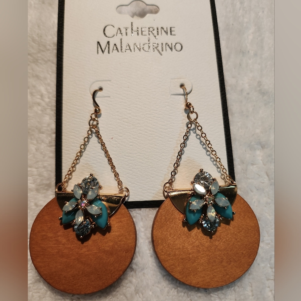 CATHERINE MALANDRINO Earrings.  Wood and gems